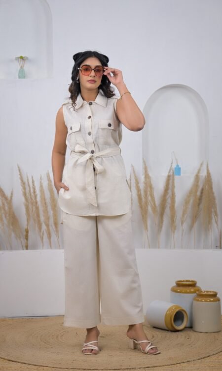 Beige Colour Cord Set with Belt