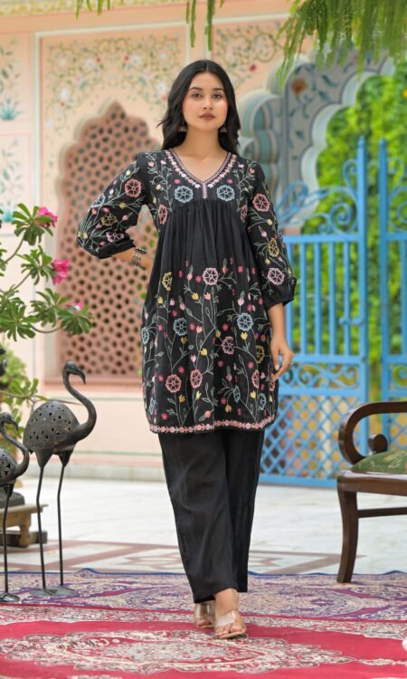 Black Cord Set with Embroidery