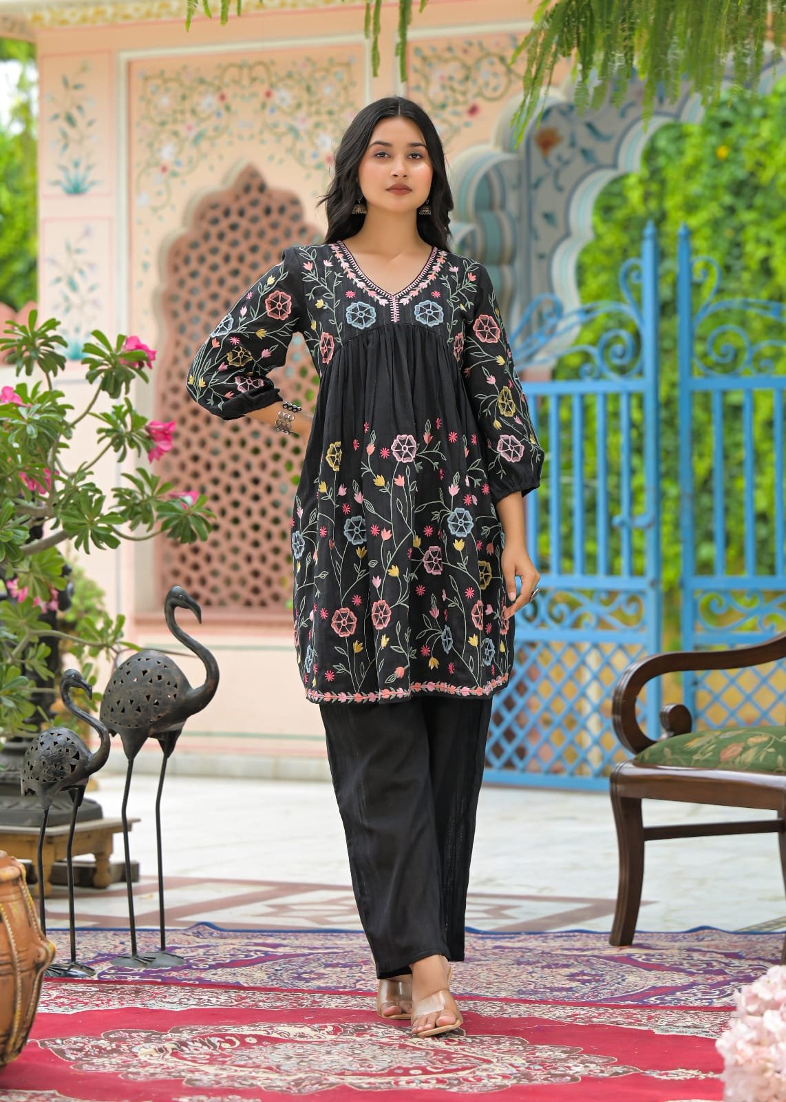 Black Cord Set with Embroidery