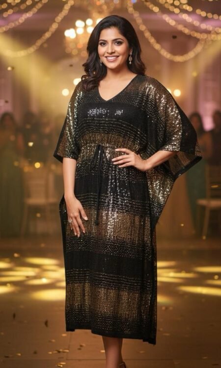 Black & Gold Sequined Kaftan