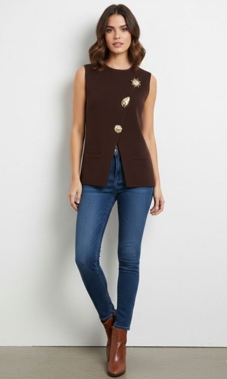 Brown Sleeveless Knit Top