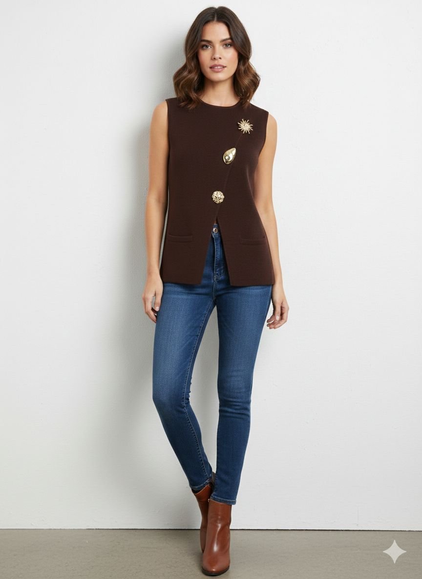 Brown Sleeveless Knit Top (3)1