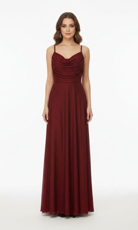 Burgundy Cowl-Neck Gown