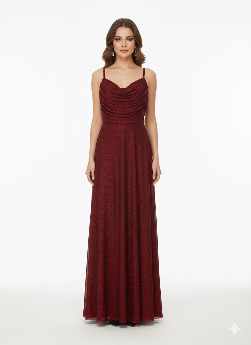 Burgundy Cowl-Neck Gown (4)