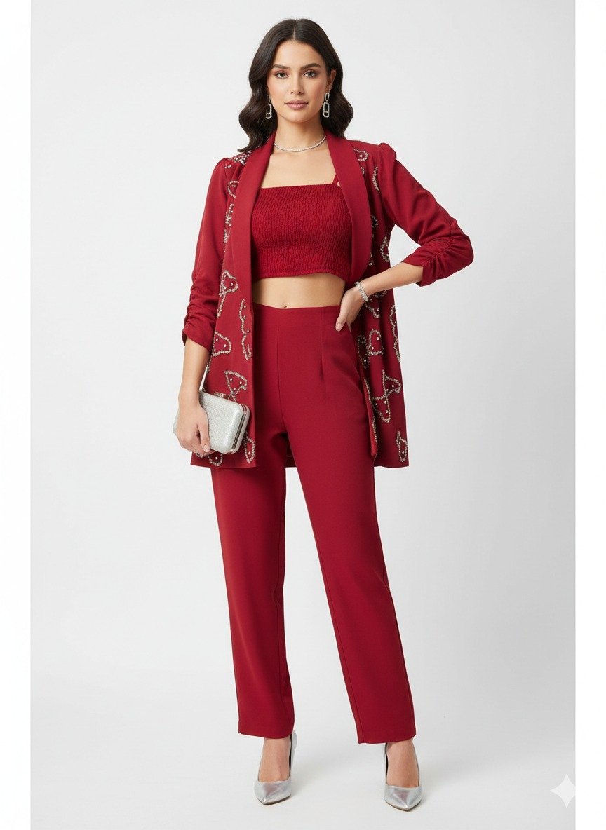 Burgundy Red Coat Set (3)