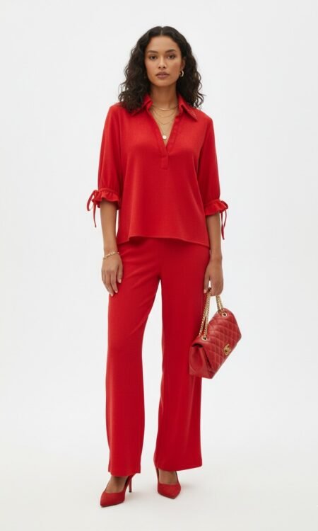 Cherry-Red Tunic-Style Cord Set