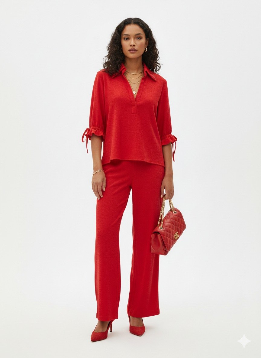 Cherry-Red Tunic-Style Cord Set