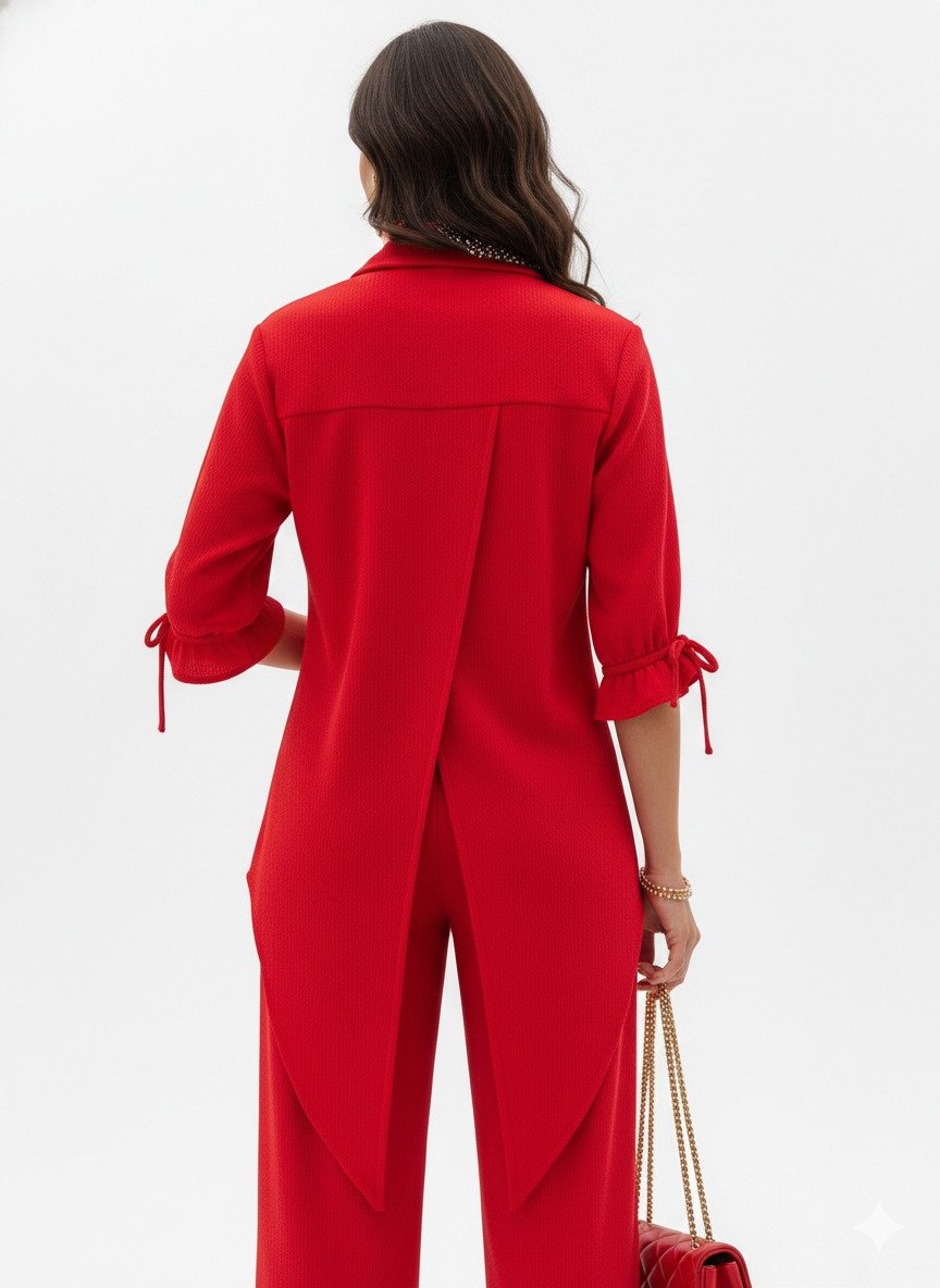 Cherry-Red Tunic-Style Cord Set (1)