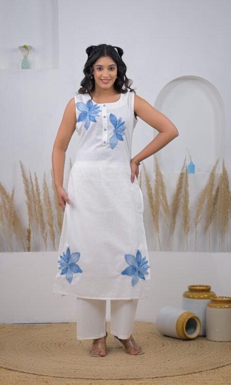 Cloud White Floral Applique work Co-ord Set