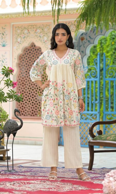 Cream Ivory Cord Set with Embroidery