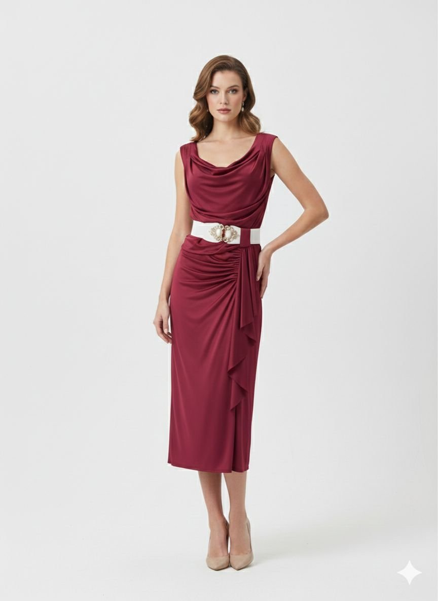 Deep Burgandy Midi Length Dress