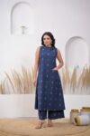 Deep Navy Blue Ikkat High Neck Kurta Set