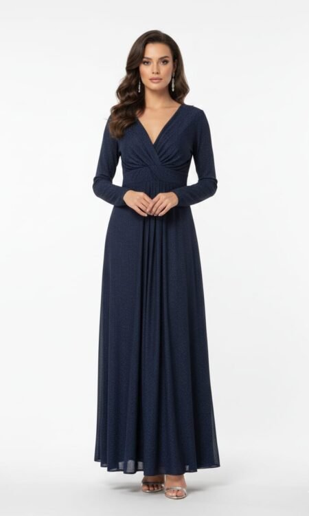 Deep Navy Blue Shimmer Evening Gown