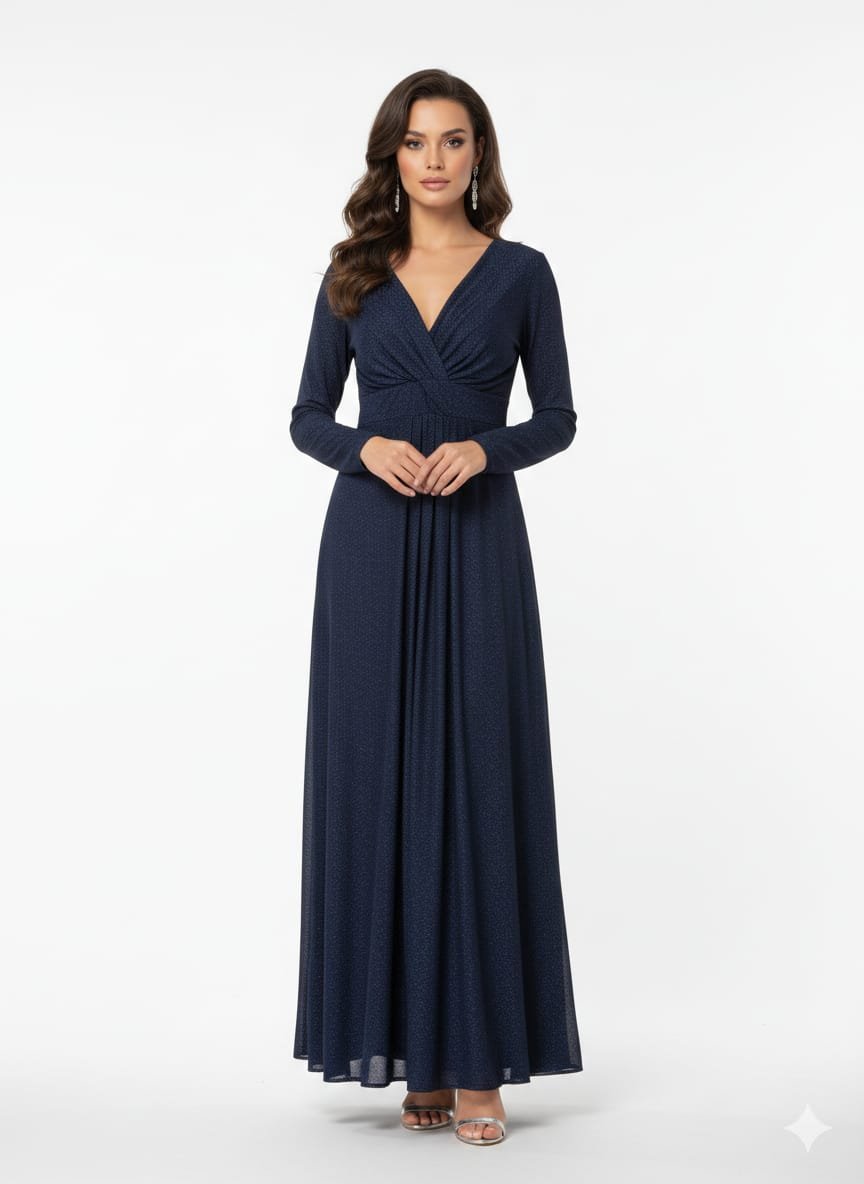 Deep Navy Blue Shimmer Evening Gown (1)