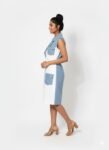 Denim Blue & White Sleeveless midi-length trench dress (2)
