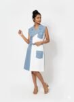 Denim Blue & White Sleeveless midi-length trench dress (2)