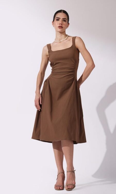 Earthy Brown midi Length Dress