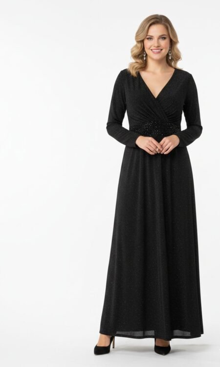 Glitter Black Long-Sleeve Gown