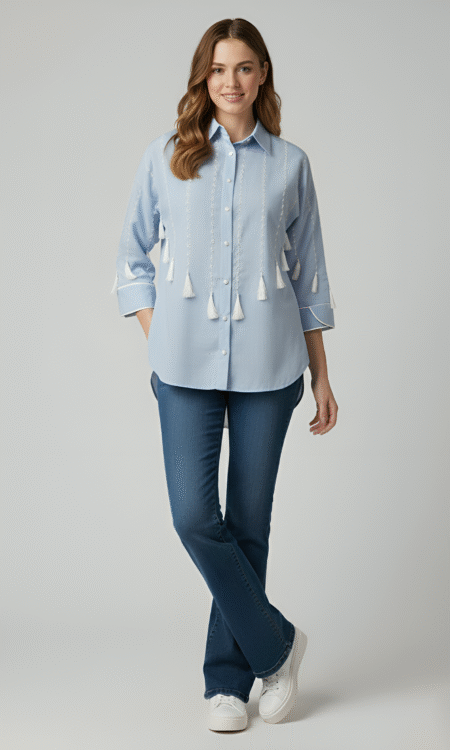 Light Blue Shirt hanging white tassel