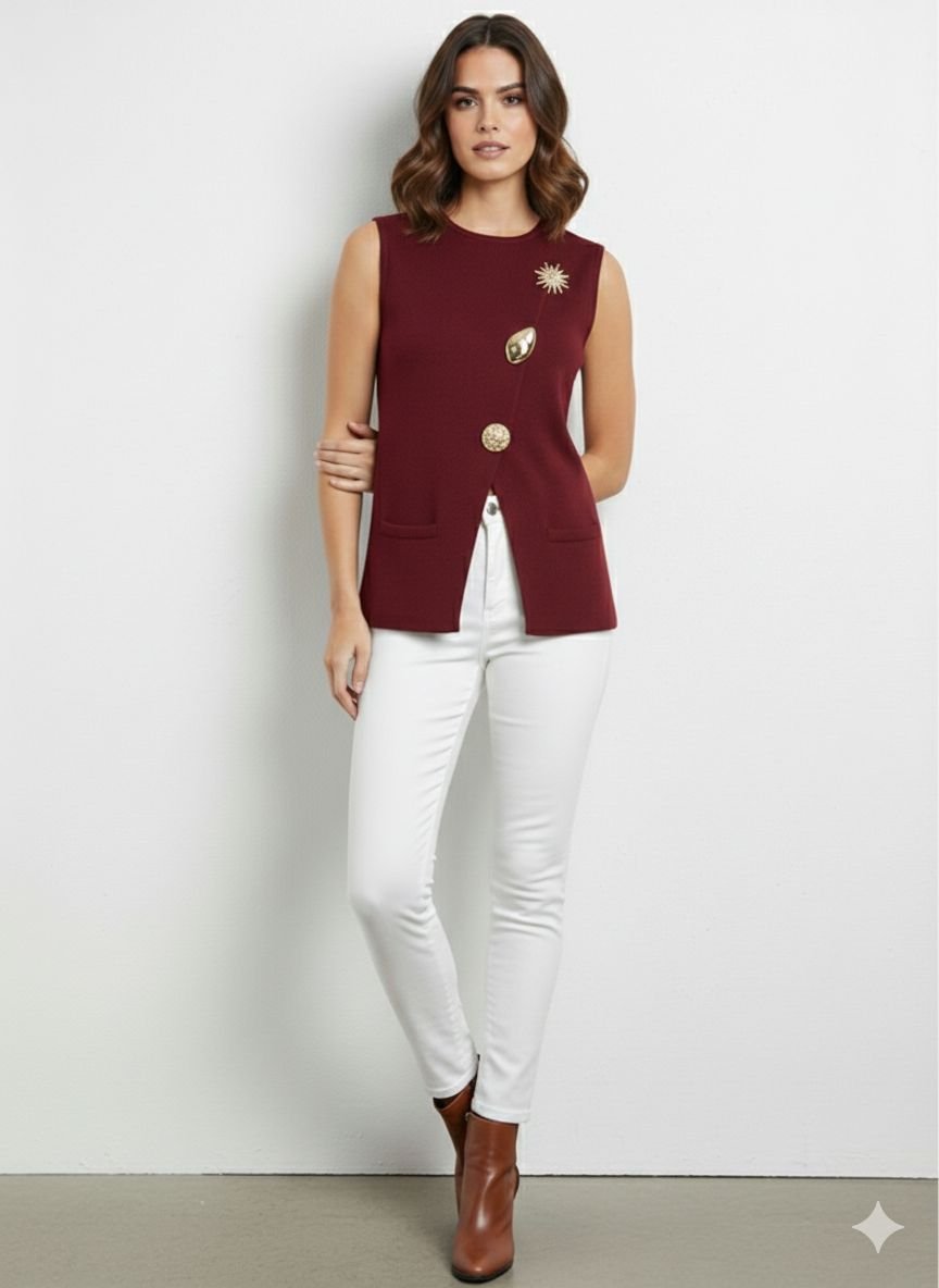Maroon Sleeveless Knit Top (3)1