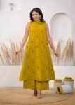 Mustard Yellow Ikkat High Neck Kurta Set