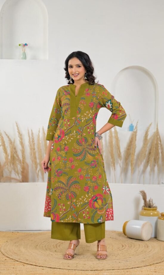 Olive Green Floral Co-ord Set