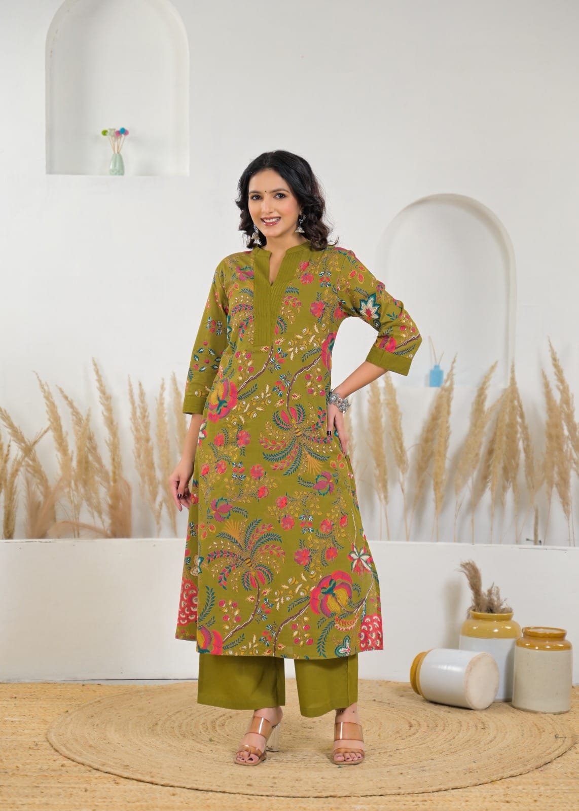 Olive Green Floral Co-ord Set