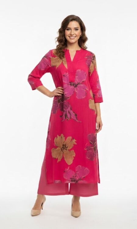 Pink Abstract floral Beige co-ord set