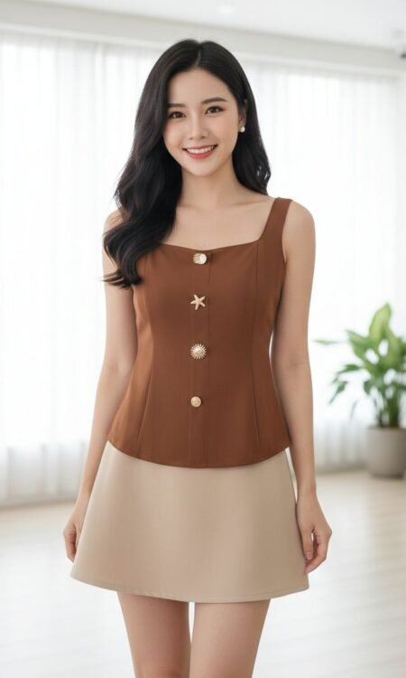 Rust Brown Square Neckline Top