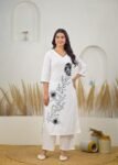 White Kurta Set with Scalloped V-neckline