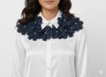 White Satin Shirt with hand-crafted floral collar arrangement (Detachable) (2)