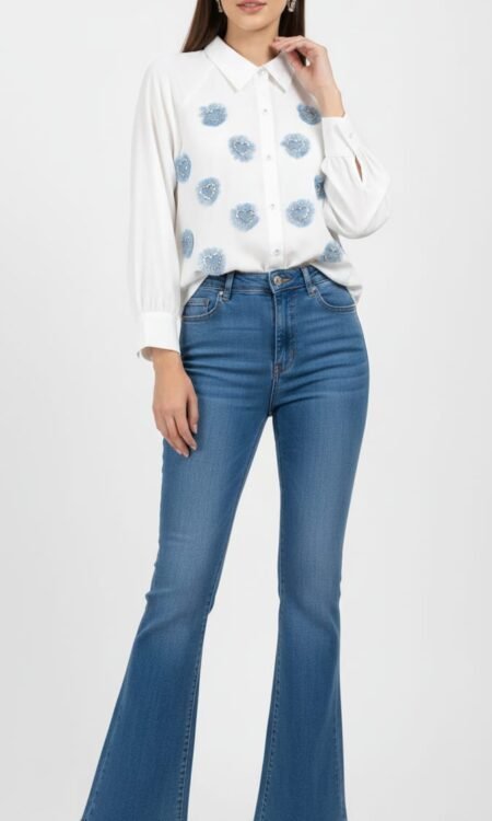 White button-down shirt with Heart Applique