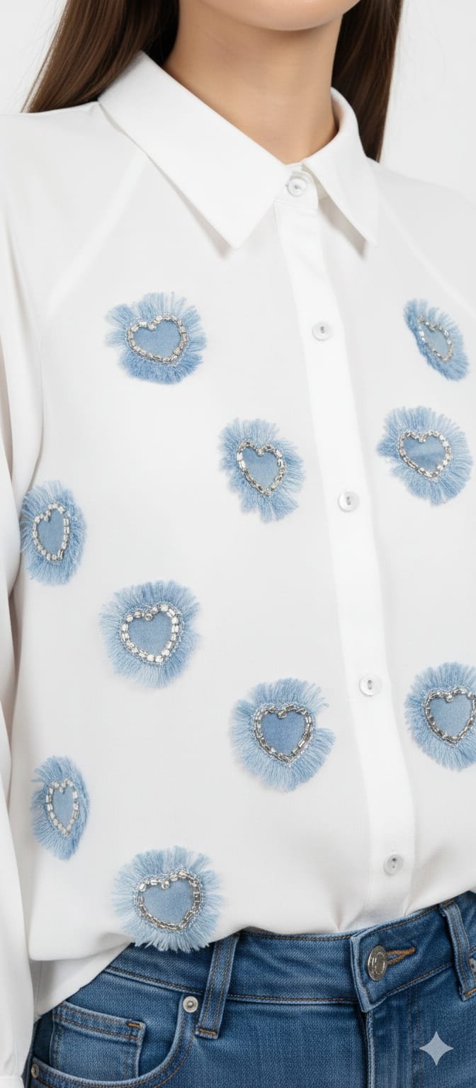 White button-down shirt with Heart Applique (3)