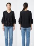 Black Pleated Ruffle Top