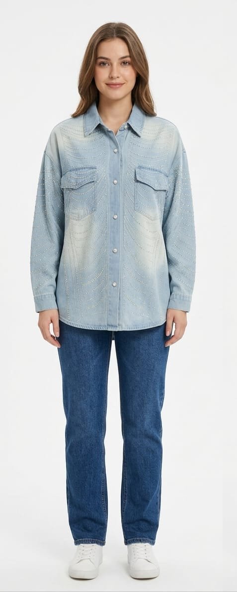 Denim Embellished Denim Overshirt (1)