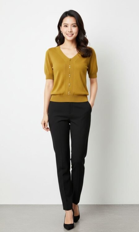 mustard-yellow knit top