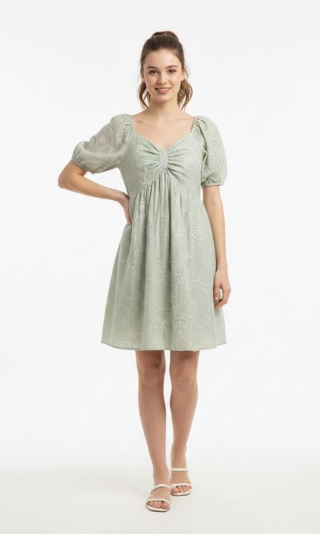 Mint Green Puff-Sleeve Dress