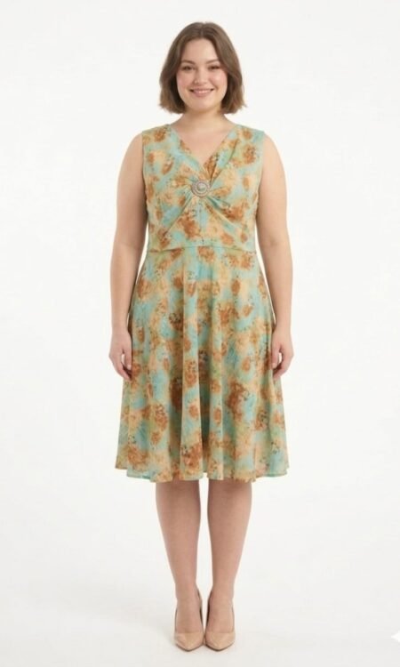 V-Neck Abstract Print Midi
