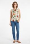 Rose Print Tie Neck Top