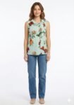 Rose Print Tie- Neck Top