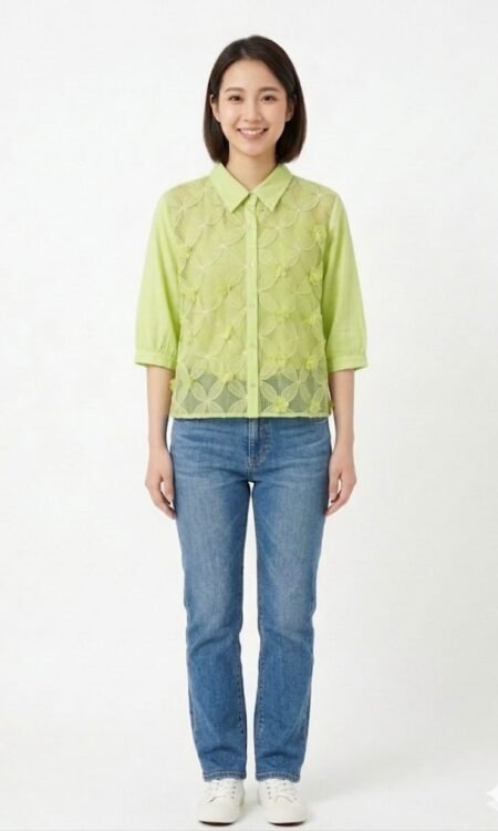 Lime Green Floral Appliqué Shirt