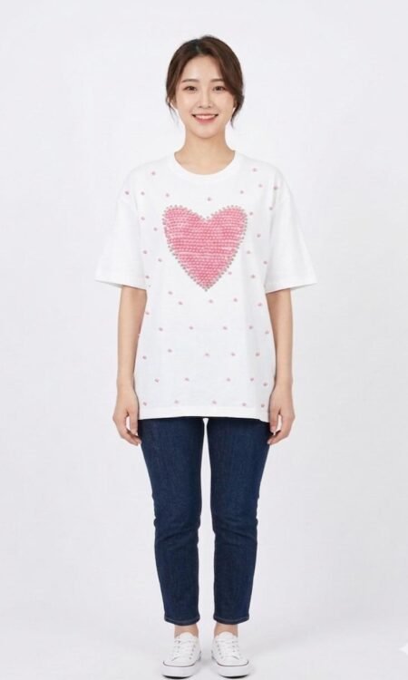 Heart Embellished Oversized Tee