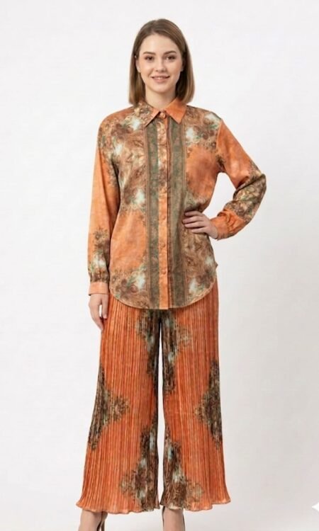 Pleated Orange & Earth-Tone Set
