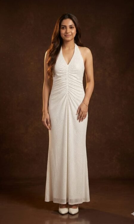 glittering white halter gown