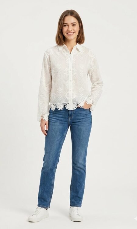 Sheer Floral Appliqué Shirt