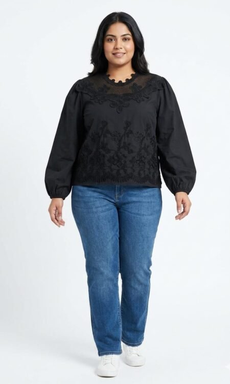 Embroidered lace black top