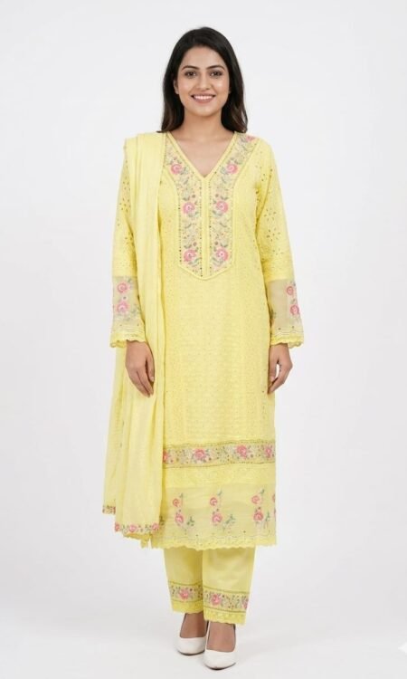 Lemon Yellow Chikankari Straight Suit