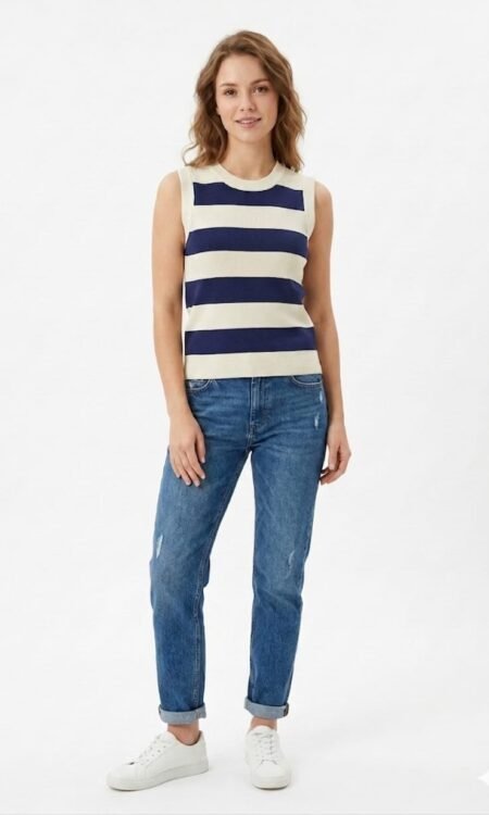 Navy blue and cream tank Top