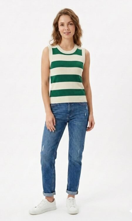 White and green tank Top