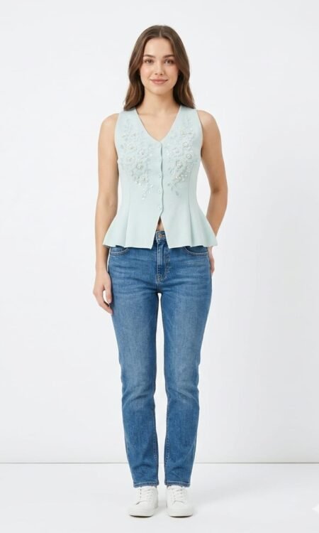 Blue Embroidery Top